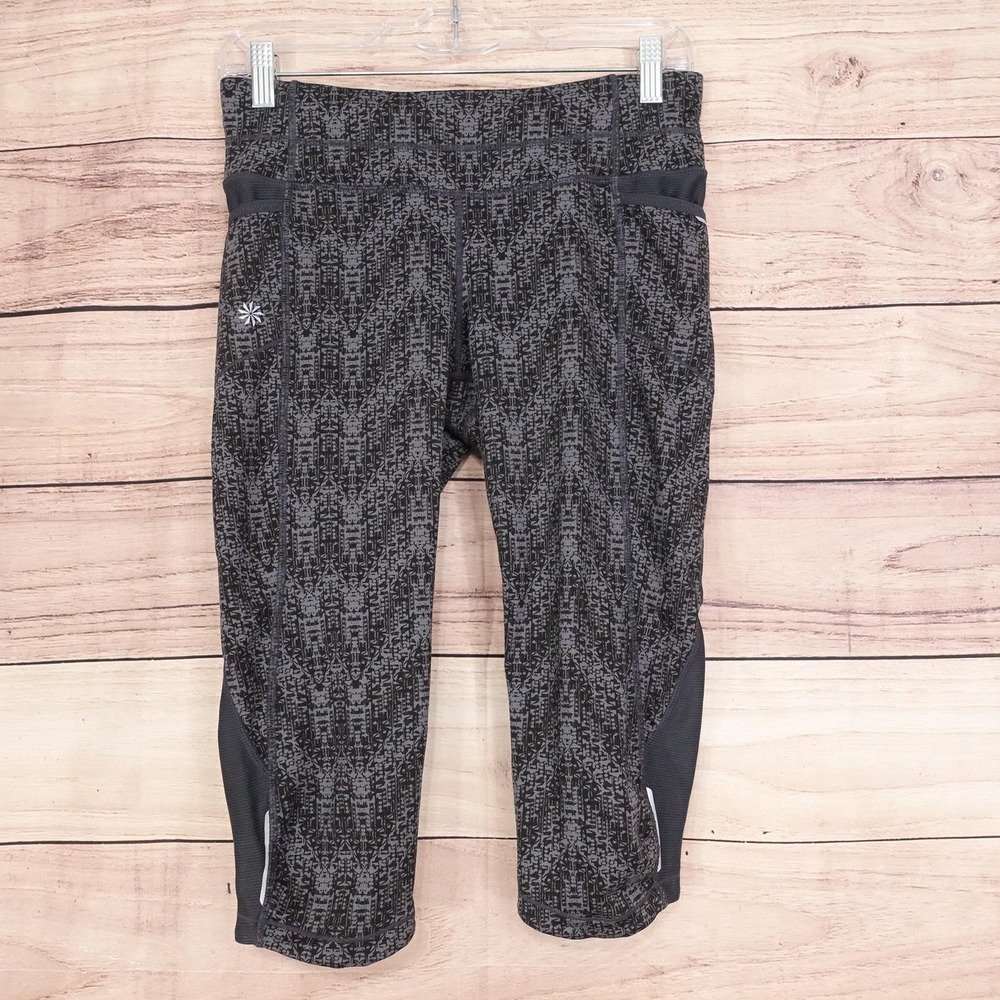 Athleta Leggings Womens S Gray Capri 17 Inseam Pockets Zip Pocket Stretch